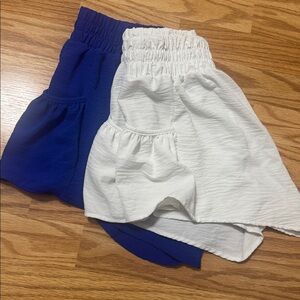 Blue and White Elastic Waist Shorts